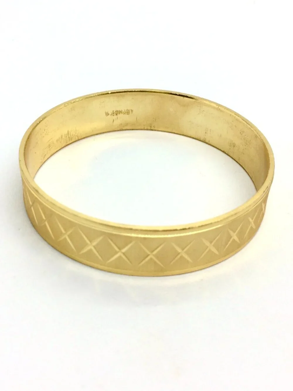 VINTAGE W GERMANY Bangle Gold Tone Matte Textured X Cross Wide Bracelet